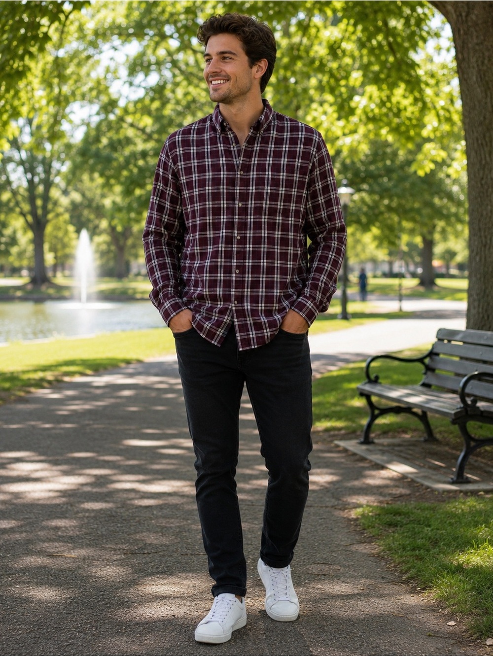 Towncraft size xl button front flannel long sleeve shirt, burgundy plaid